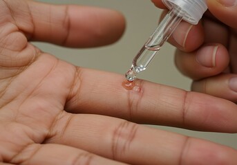 Applying Healing Serum to a Superficial Wound on a Finger. Generative Ai