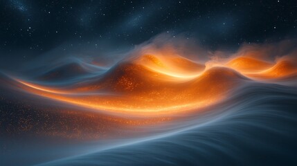 Swirl of Light Travels Across a Textured Horizon As Bloom Smoke Trails Rise Through Coded Stars and Cyber Sky Patterns