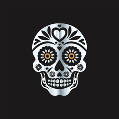 Day of the Dead Sugar Skull. Vector Illustration. Isolated on black background.
Skull with floral ornament. Day of the Dead. Vector illustration.