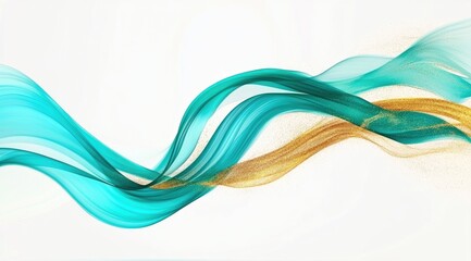 Abstract flowing teal and gold lines on white