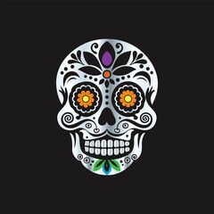 Day of the Dead Sugar Skull. Vector Illustration. Isolated on black background.
Skull with floral ornament. Day of the Dead. Vector illustration.