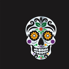 Day of the Dead Sugar Skull. Vector Illustration. Isolated on black background.
Skull with floral ornament. Day of the Dead. Vector illustration.