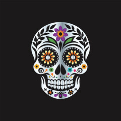 Day of the Dead Sugar Skull. Vector Illustration. Isolated on black background.
Skull with floral ornament. Day of the Dead. Vector illustration.