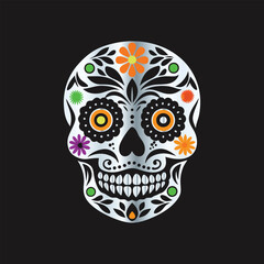 Day of the Dead Sugar Skull. Vector Illustration. Isolated on black background.
Skull with floral ornament. Day of the Dead. Vector illustration.