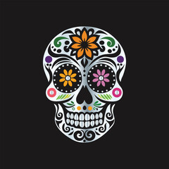 Day of the Dead Sugar Skull. Vector Illustration. Isolated on black background.
Skull with floral ornament. Day of the Dead. Vector illustration.