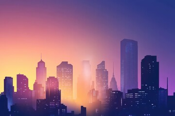Obraz premium Sunset glow over a vibrant city skyline