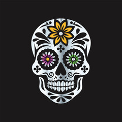 Day of the Dead Sugar Skull. Vector Illustration. Isolated on black background.
Skull with floral ornament. Day of the Dead. Vector illustration.