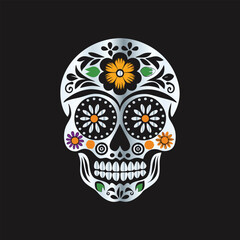 Day of the Dead Sugar Skull. Vector Illustration. Isolated on black background.
Skull with floral ornament. Day of the Dead. Vector illustration.