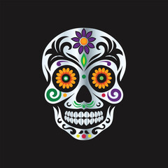 Day of the Dead Sugar Skull. Vector Illustration. Isolated on black background.
Skull with floral ornament. Day of the Dead. Vector illustration.