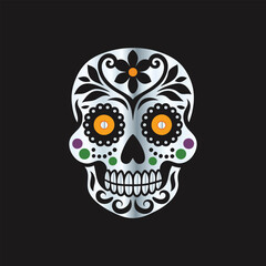 Day of the Dead Sugar Skull. Vector Illustration. Isolated on black background.
Skull with floral ornament. Day of the Dead. Vector illustration.