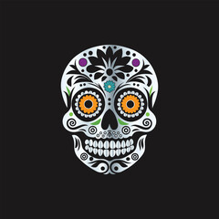 Day of the Dead Sugar Skull. Vector Illustration. Isolated on black background.
Skull with floral ornament. Day of the Dead. Vector illustration.