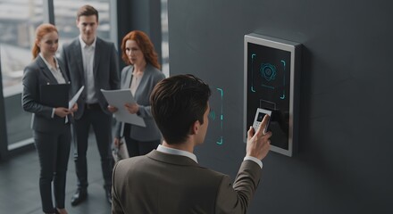 Businessman Using Modern Biometric Security System in Office