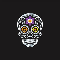 Day of the Dead Sugar Skull. Vector Illustration. Isolated on black background.
Skull with floral ornament. Day of the Dead. Vector illustration.
