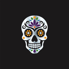 Day of the Dead Sugar Skull. Vector Illustration. Isolated on black background.
Skull with floral ornament. Day of the Dead. Vector illustration.