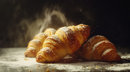 paris croissants sugar closeup rustic shot