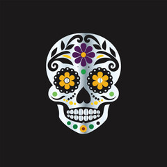 Day of the Dead Sugar Skull. Vector Illustration. Isolated on black background.
Skull with floral ornament. Day of the Dead. Vector illustration.