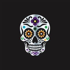 Day of the Dead Sugar Skull. Vector Illustration. Isolated on black background.
Skull with floral ornament. Day of the Dead. Vector illustration.