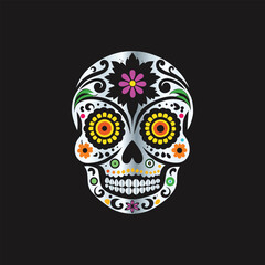 Day of the Dead Sugar Skull. Vector Illustration. Isolated on black background.
Skull with floral ornament. Day of the Dead. Vector illustration.