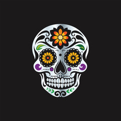 Day of the Dead Sugar Skull. Vector Illustration. Isolated on black background.
Skull with floral ornament. Day of the Dead. Vector illustration.