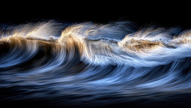 Abstract depiction of ocean waves at night.