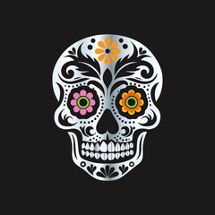 Day of the Dead Sugar Skull. Vector Illustration. Isolated on black background.
Skull with floral ornament. Day of the Dead. Vector illustration.