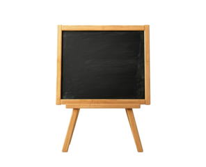 Small, square, wooden-framed chalkboard on a tiny easel, blank slate