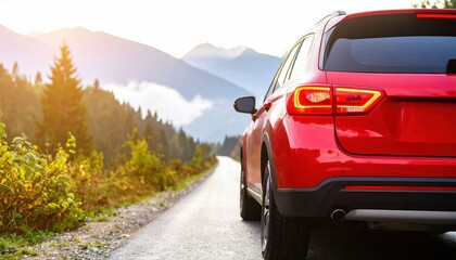 Red Car On Scenic Mountain Road