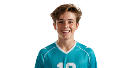Smiling Teenager Portrait Wearing Sports Jersey on White