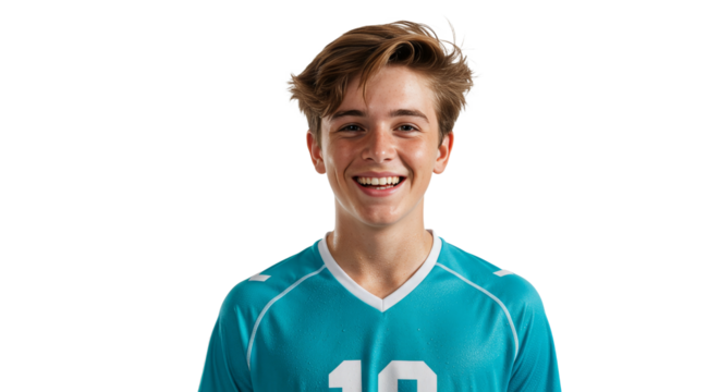 Smiling Teenager Portrait Wearing Sports Jersey on White