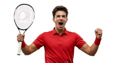 Tennis Player Celebrating Victory with Racket in Hand Excitement