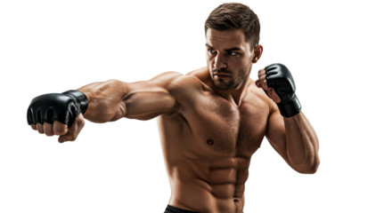 Man Punching with Gloves Demonstrating Fitness Against White Background