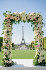 paris aerial view archway eiffel background