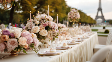 paris table event eiffel background closeup