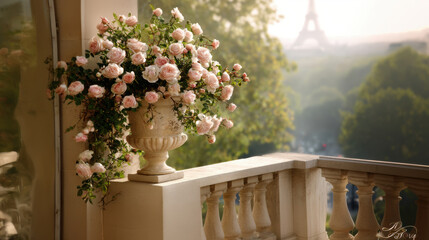 paris photograph vase roses petals sides