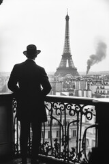paris photograph man suit hat cityscape