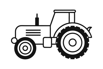 line art vector illustration of a tractor with large rear wheels and detailed cabin