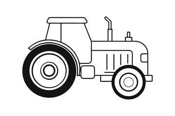 line art vector illustration of a tractor with large rear wheels and detailed cabin