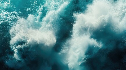Naklejka premium Powerful ocean waves crashing, frothy white spray against deep teal water