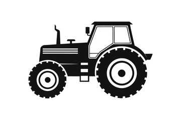 silhouette vector illustration of a tractor with large rear wheels and detailed cabin