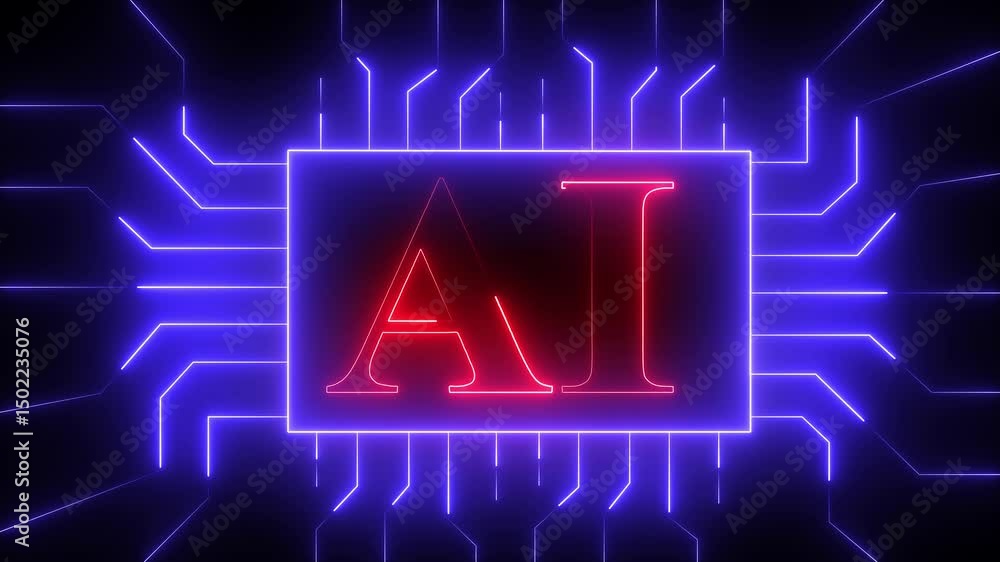 Aufkleber abstract glowing ai text learning and artificial intelligence business, modern technology, internet 