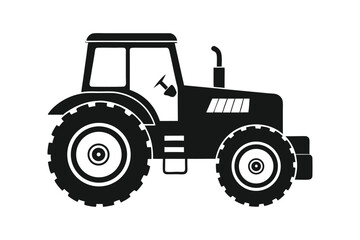 silhouette vector illustration of a tractor with large rear wheels and detailed cabin