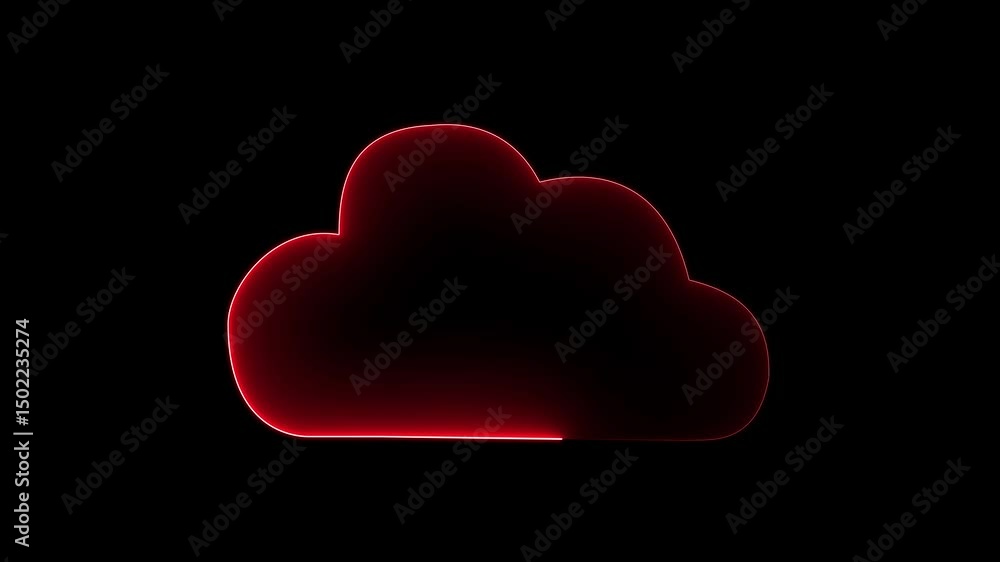 Poster glowing neon cloud icon animation on black background. cloud space and technology, data backup icon.
