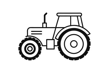 line art vector illustration of a tractor with large rear wheels and detailed cabin
