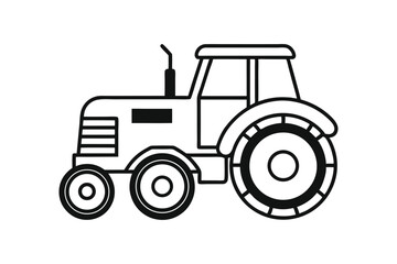 line art vector illustration of a tractor with large rear wheels and detailed cabin