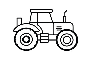 line art vector illustration of a tractor with large rear wheels and detailed cabin