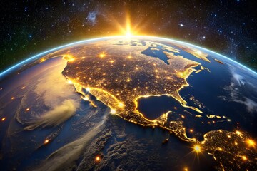 North America at Night Earth Planet Sunrise Space View