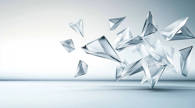 Shattered glass shards, light gray background