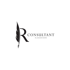 Letter R Quill Logo, Vector Illustration.