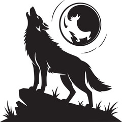 wolf howling at sunset