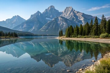 Scenic Yosemite mountain lake reflects the sky and forest, a perfect nature view